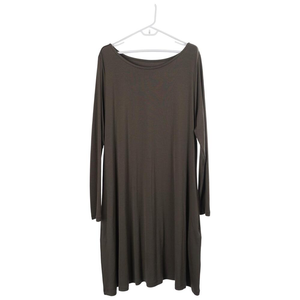 Wool& Wooland Dress XXL Green Merino Wool A-Line Stretch Pockets Long Sleeve